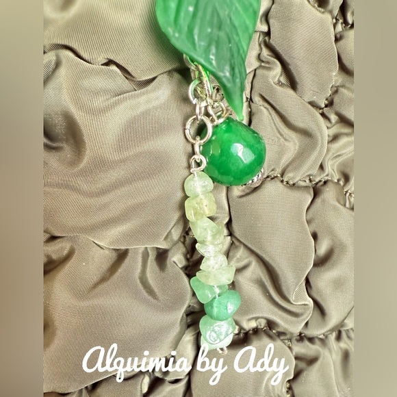 Jade aventurine chunky gemstone keychain Bag charm - Picture 3 of 4